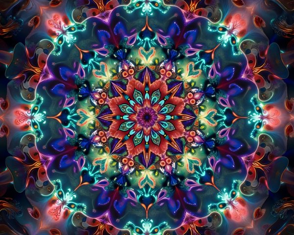 Kaleidoscopic Design with Central Starburst and Patterns