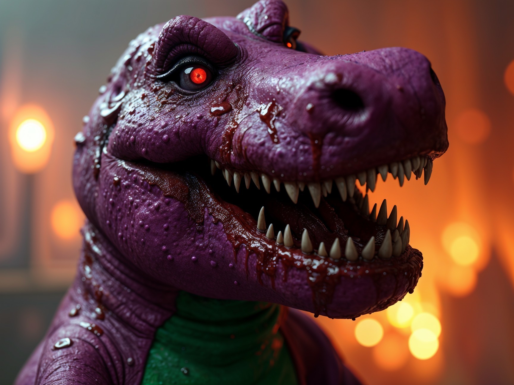Sinister Purple Dinosaur with Glowing Red Eyes