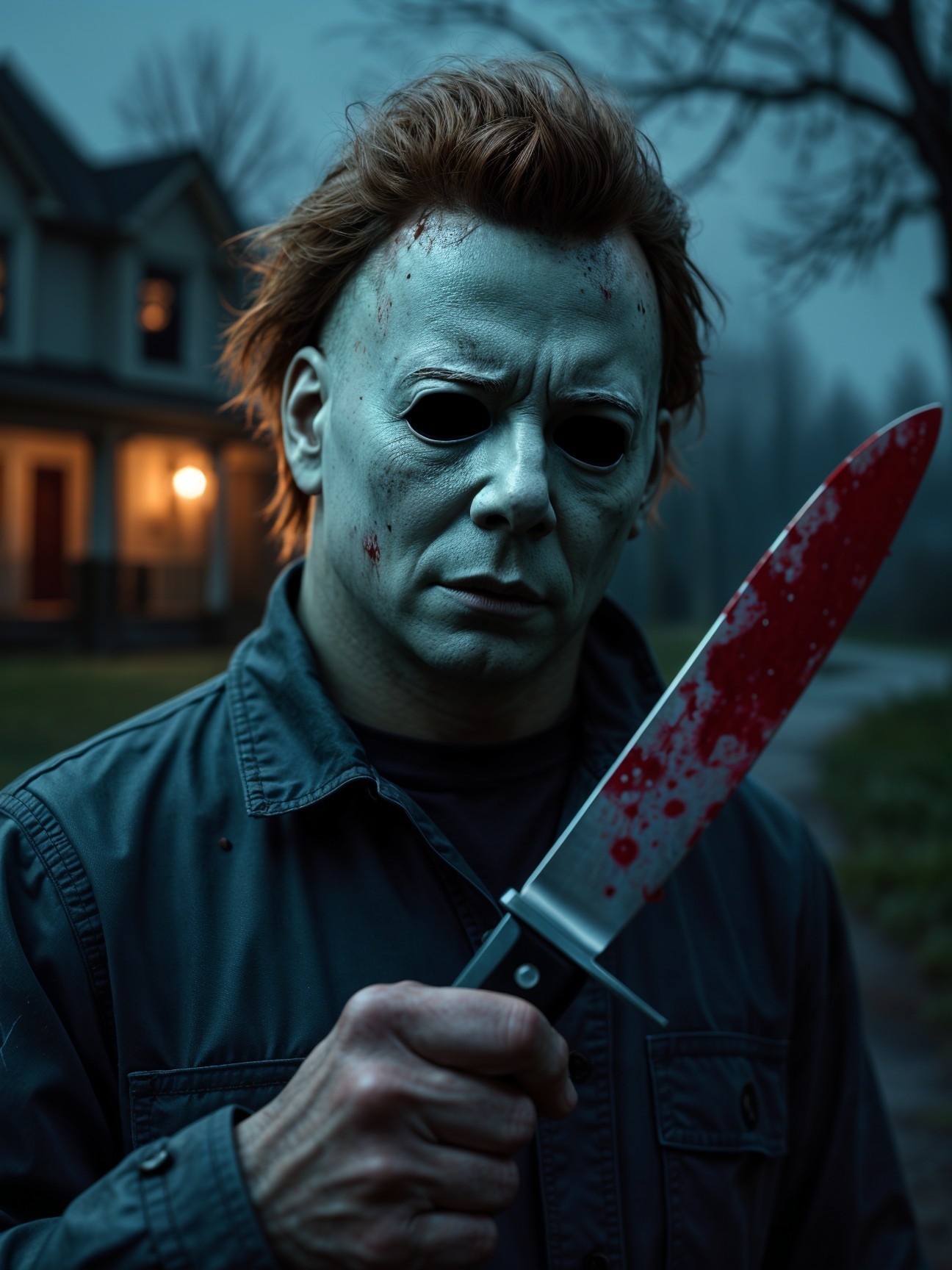 Mysterious Figure with Knife in Eerie Setting