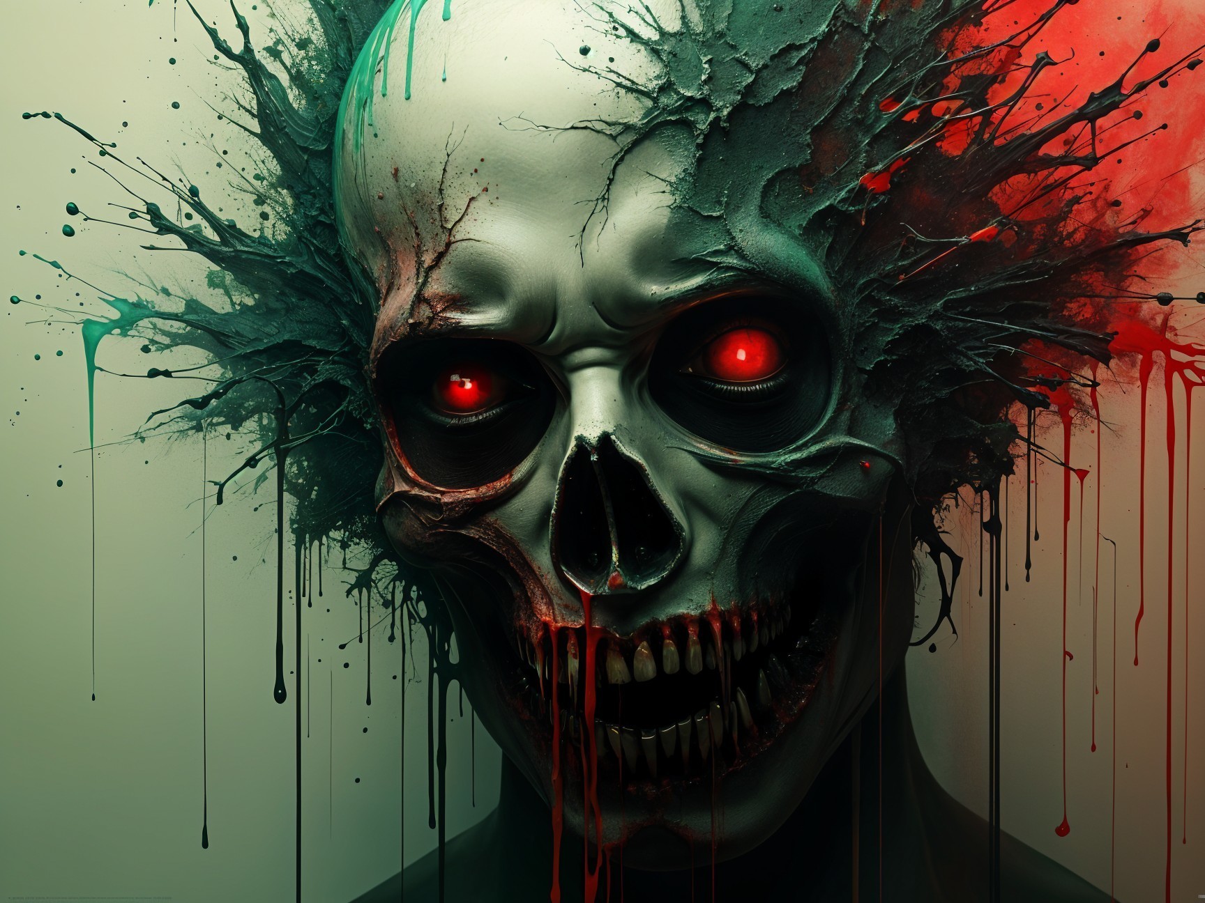 Skull with Glowing Eyes and Eerie Color Drips