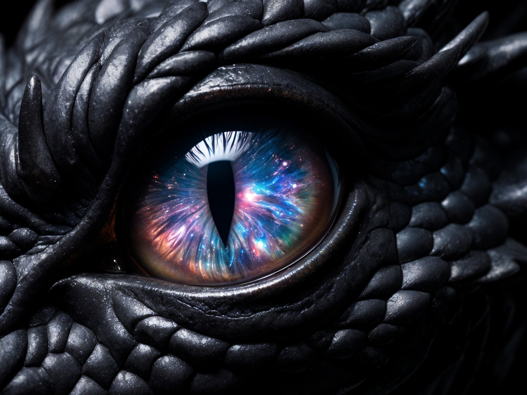 Close-up of a dragon's eye with textured scales