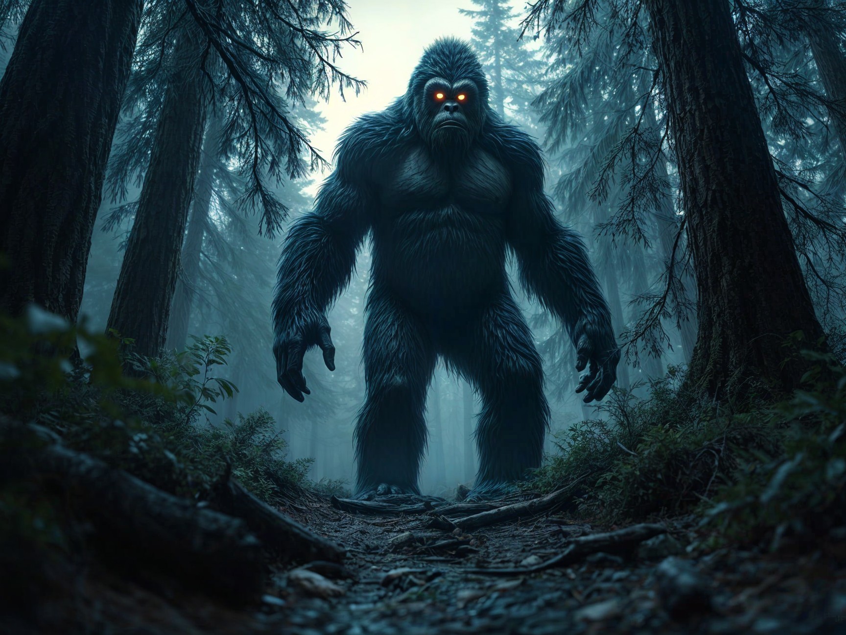 Mythical Creature in a Misty Forest Setting