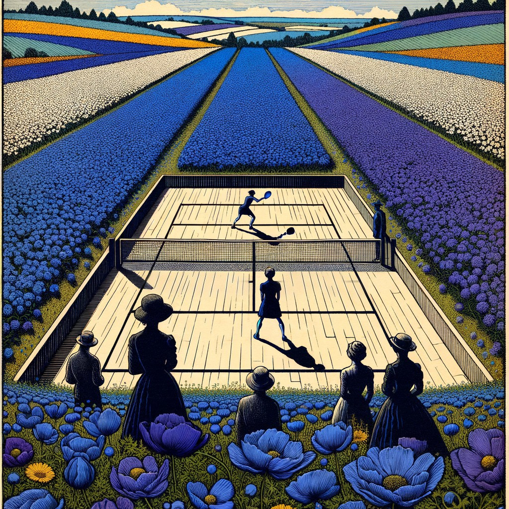 Tennis Match Amidst Colorful Floral Landscape