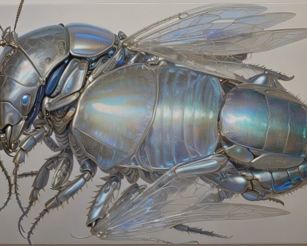 Futuristic Metallic Bee Artwork with Intricate Designs