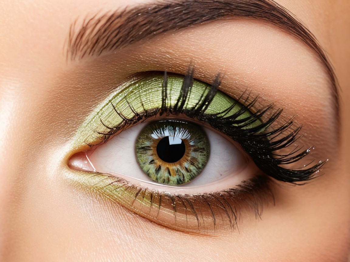 Close-up of a green eyeshadow and black eyeliner eye