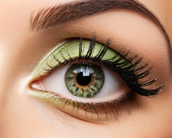 Close-up of a green eyeshadow and black eyeliner eye
