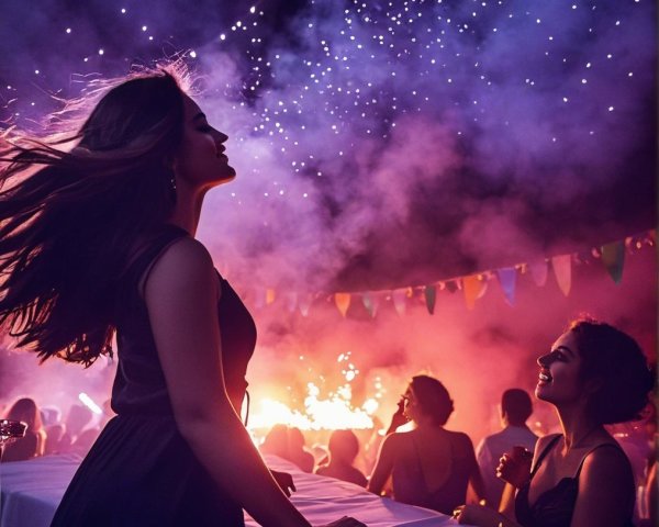 Vibrant Night Scene of Women in Festive Atmosphere