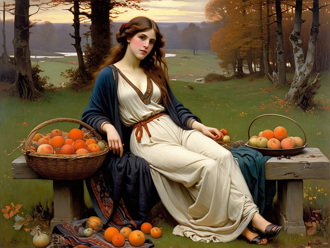 Serene Figure on Rustic Bench in Autumn Landscape