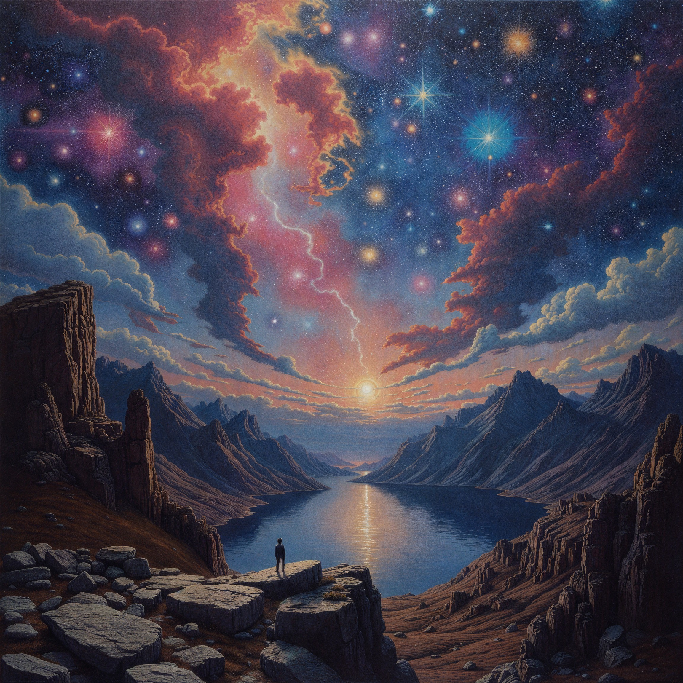 Vibrant Cosmic Landscape with Mountains and Waters
