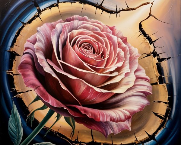 Hyper-realistic rose with intricate pink and cream petals