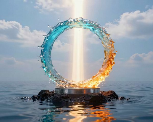 Liquid Ring Above Water with Light and Metallic Object