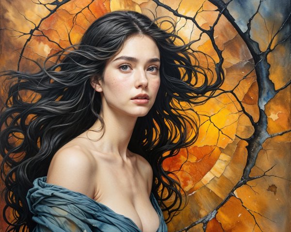 Serene Young Woman in Delicate Blue Fabric Portrait