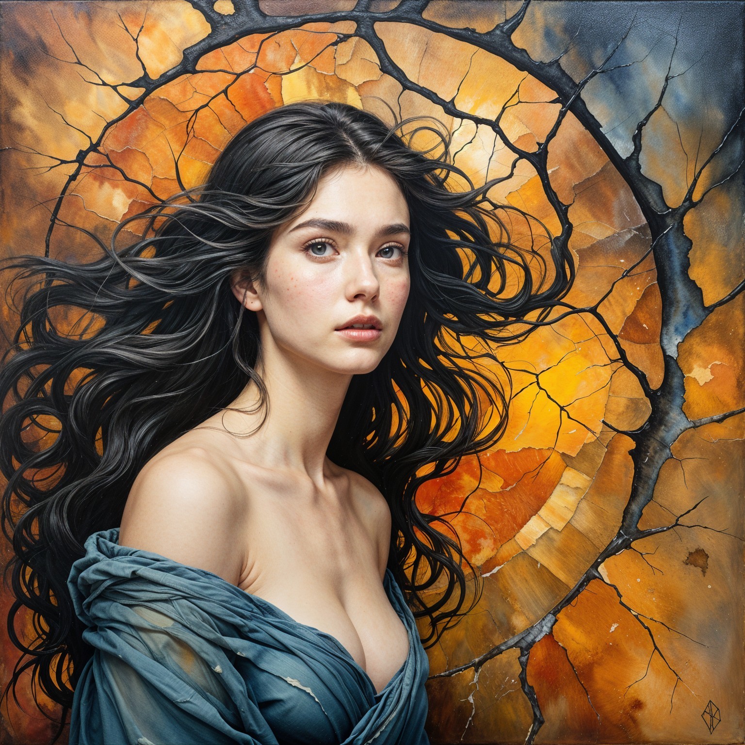 Serene Young Woman in Delicate Blue Fabric Portrait