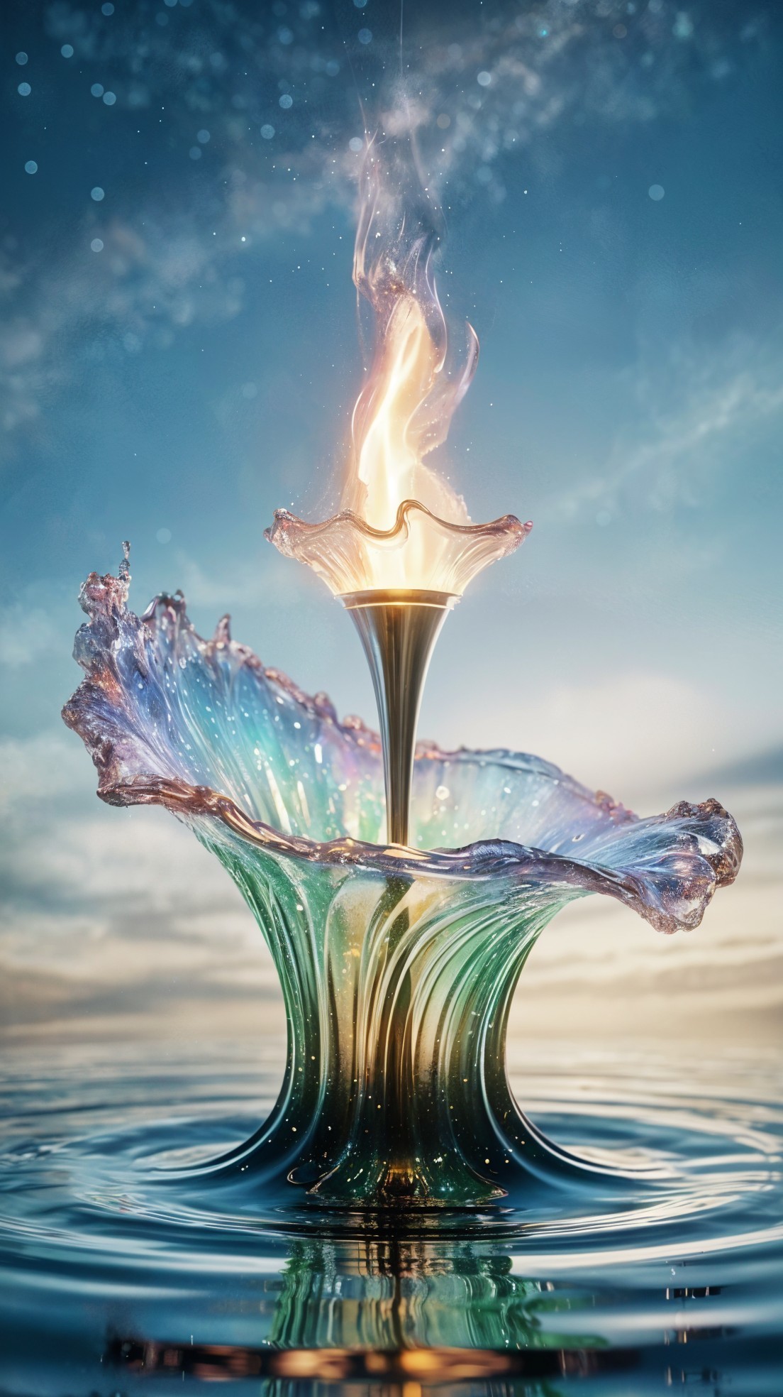 Delicate Glass Flower Structure Over Serene Water