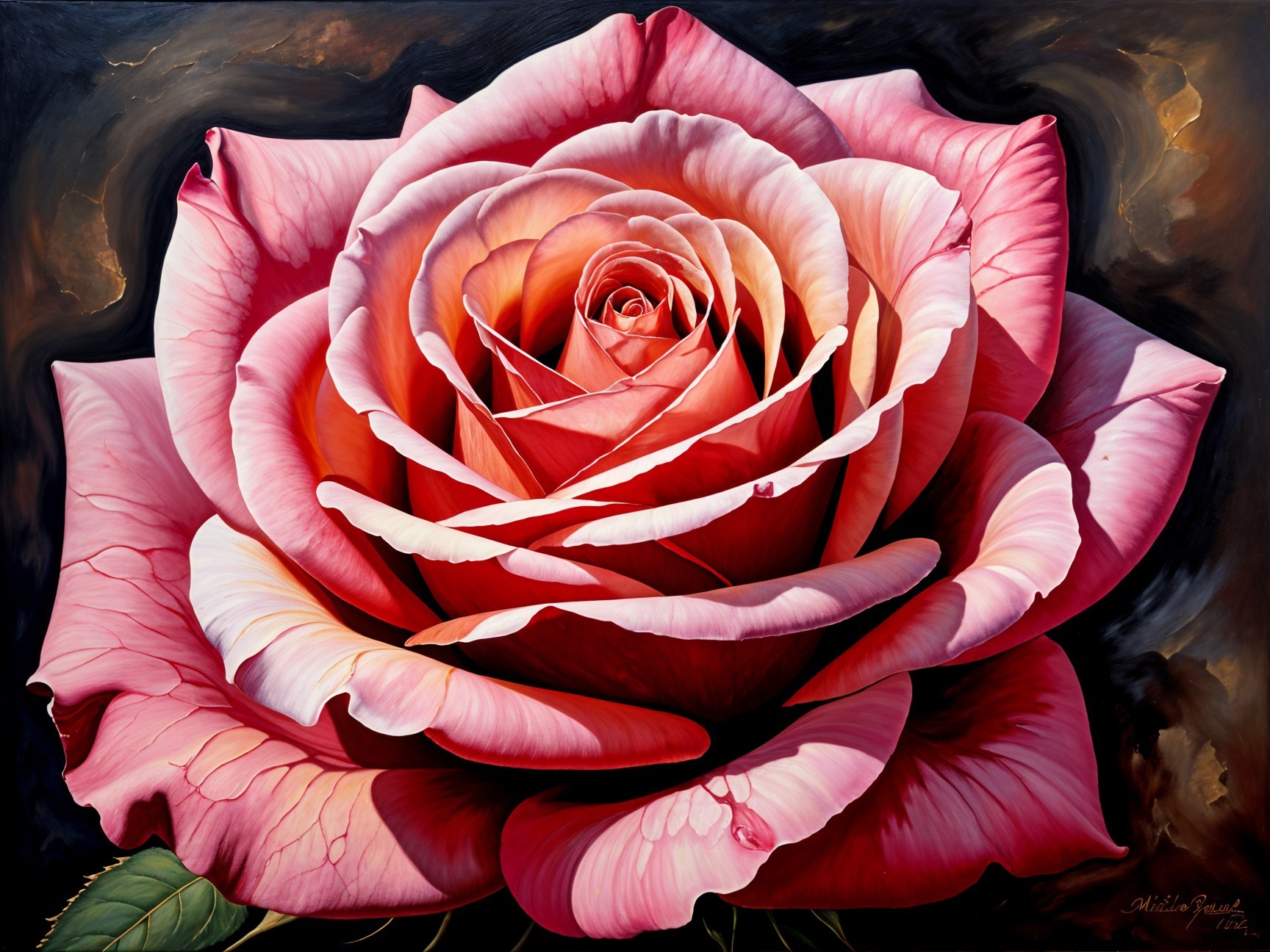 Hyper-realistic painting of a blooming rose in detail
