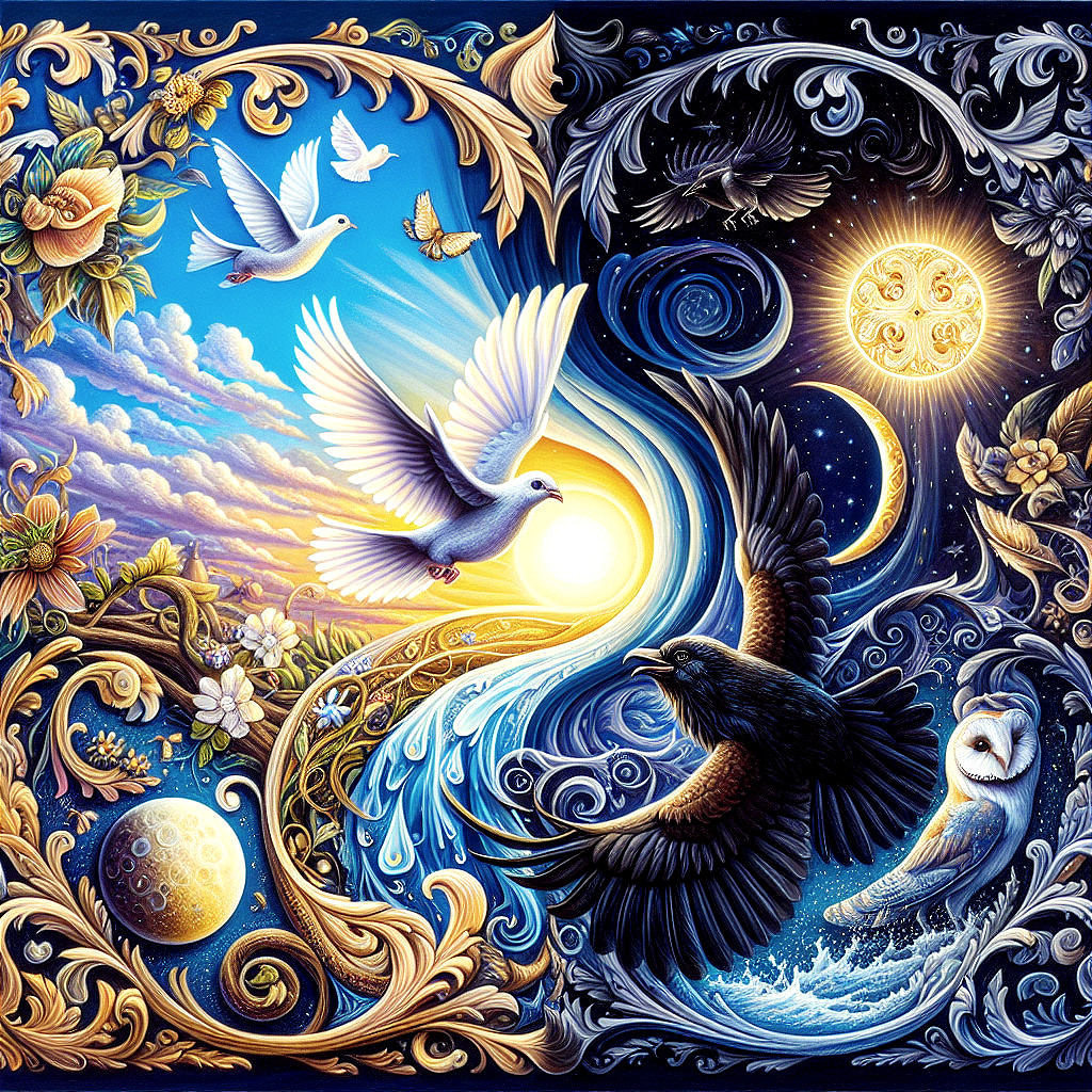 Vibrant Artwork of Day and Night Themes with Birds