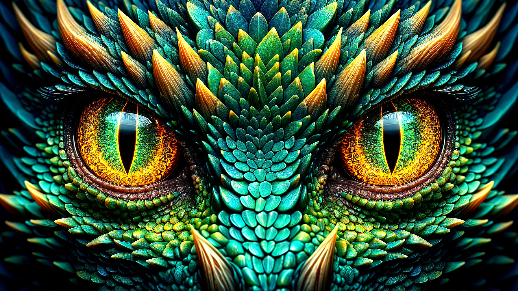 Close-up of a dragon's face with vibrant scales
