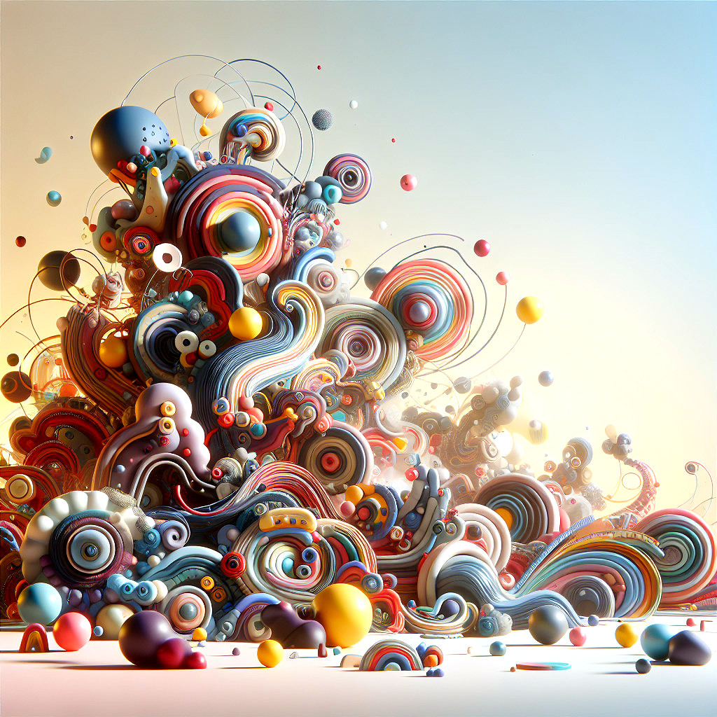 Vibrant Abstract Composition of Swirling Shapes and Colors