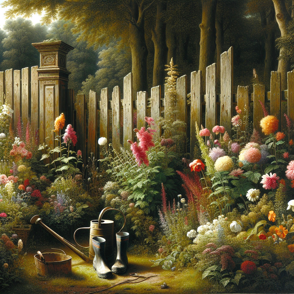 Vibrant Garden with Colorful Flowers and Rustic Fence