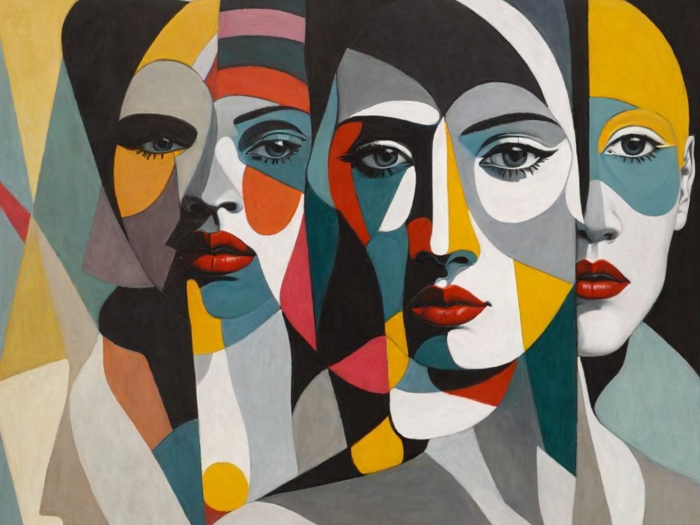 Abstract Cubist Painting with Overlapping Faces