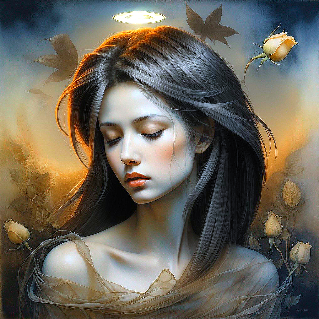 Serene Portrait of a Young Woman with Silvery Hair