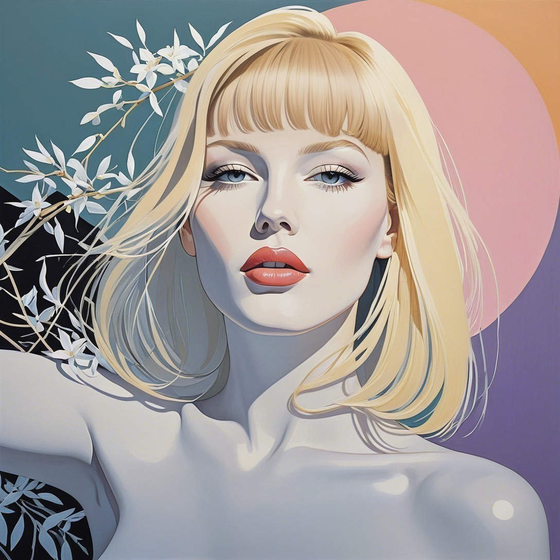 Portrait of a Young Woman with Floral and Abstract Background
