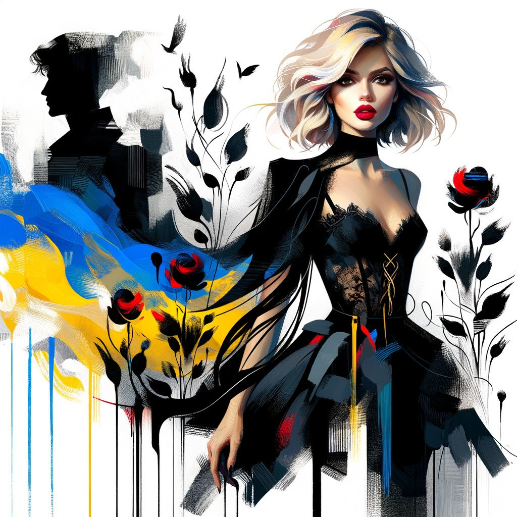 Confident Woman in Black Dress with Colorful Backdrop