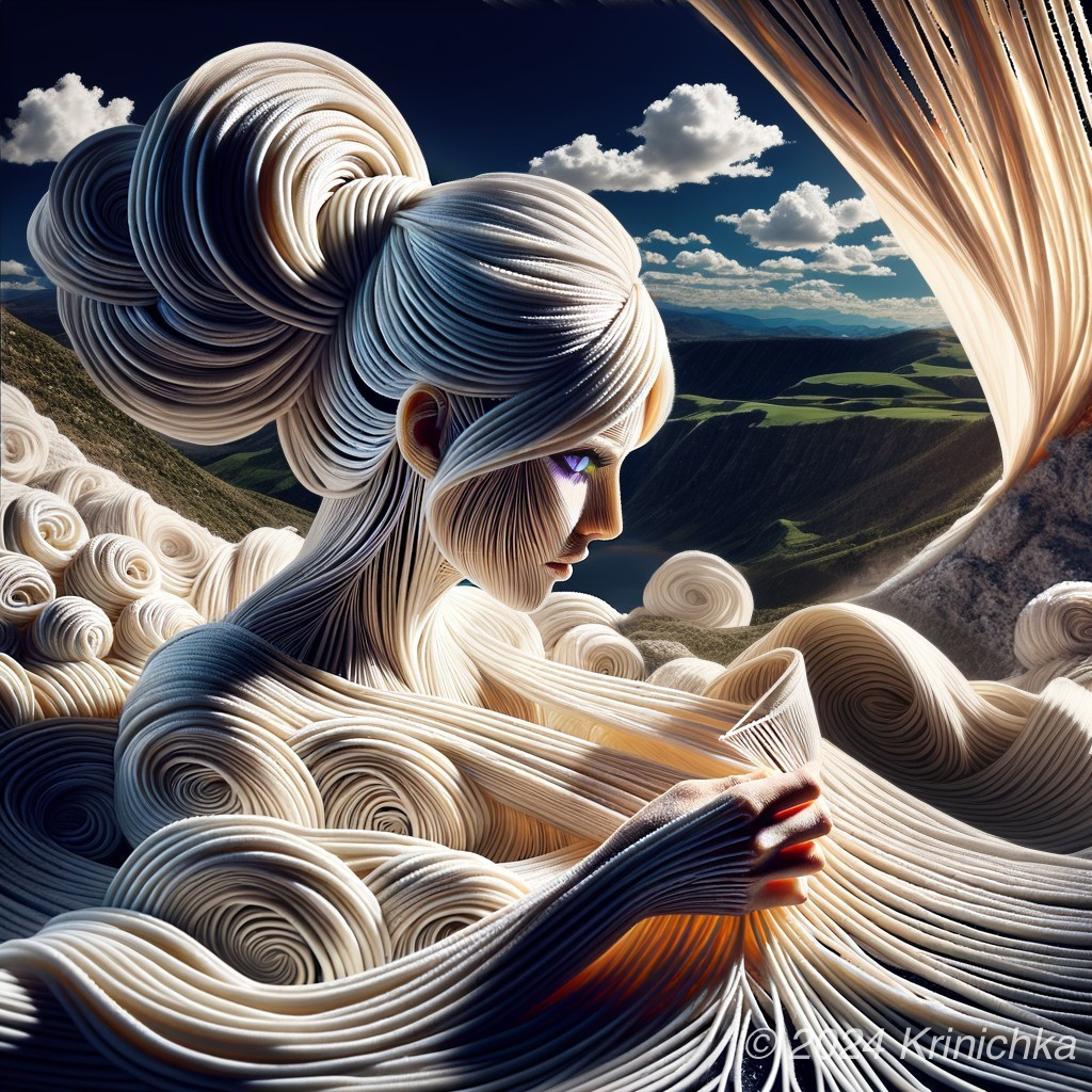 Surreal Scene of Woman with Hair Blending into Nature