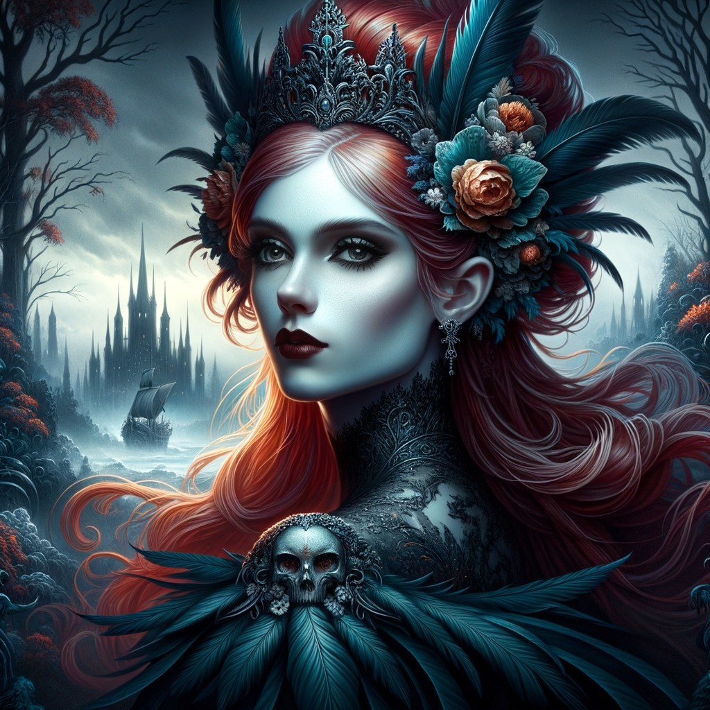 Portrait of a Woman with Red Hair and Gothic Elements