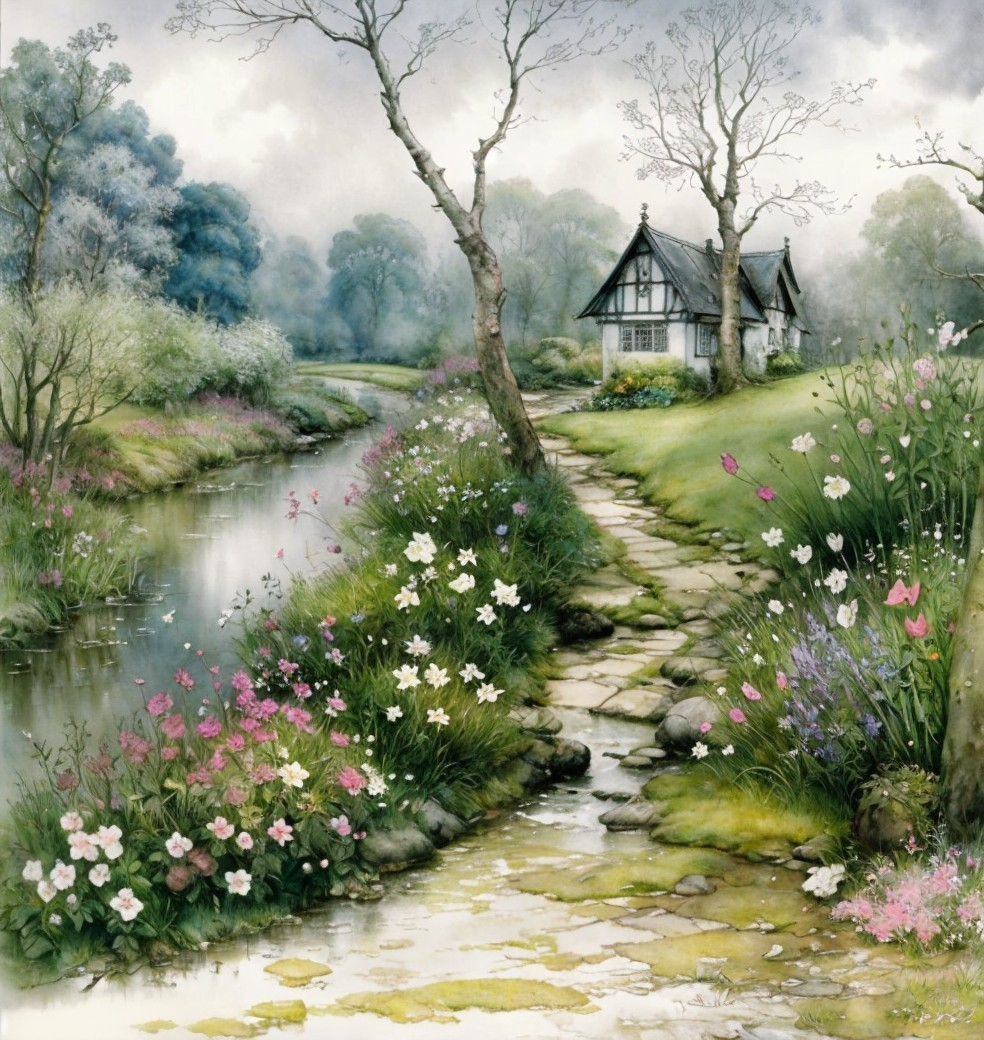 Enchanted Cottage by the Stream