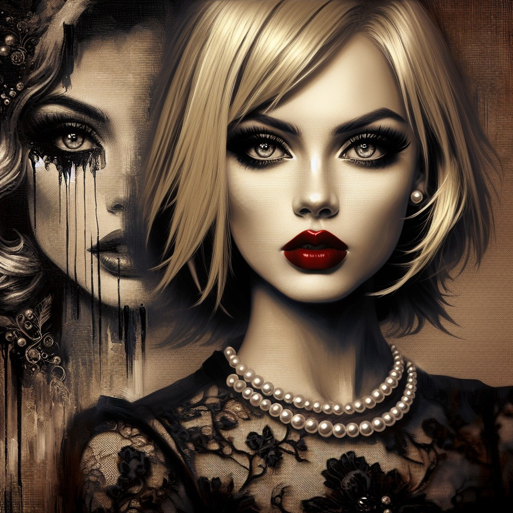 Glamorous Woman Portrait with Pearl Necklace and Lace