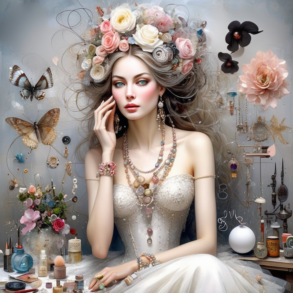Floral Crown and Elegant Gown in Enchanting Setting
