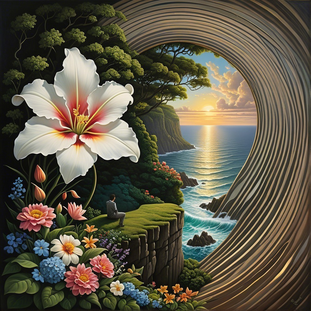 Vibrant Nature and Surreal Elements in Scenic Landscape