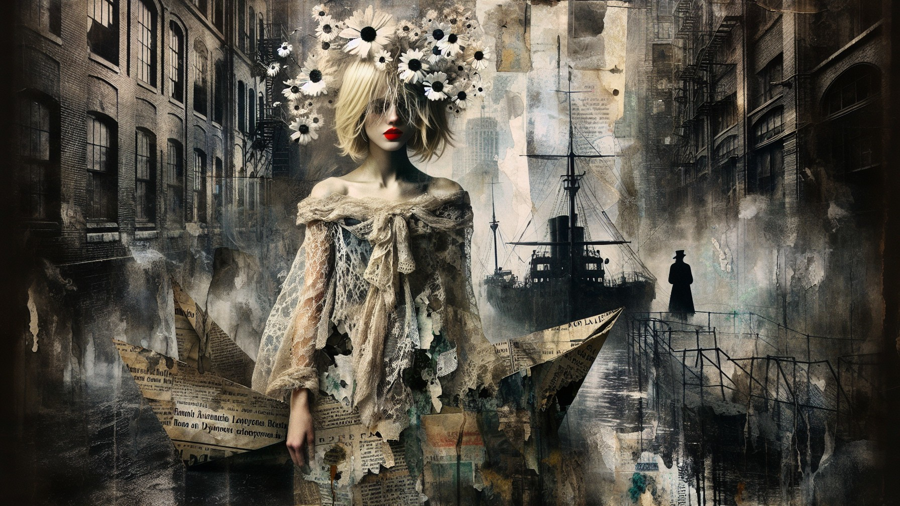 Surreal Mixed-Media Art with Urban Landscape Elements