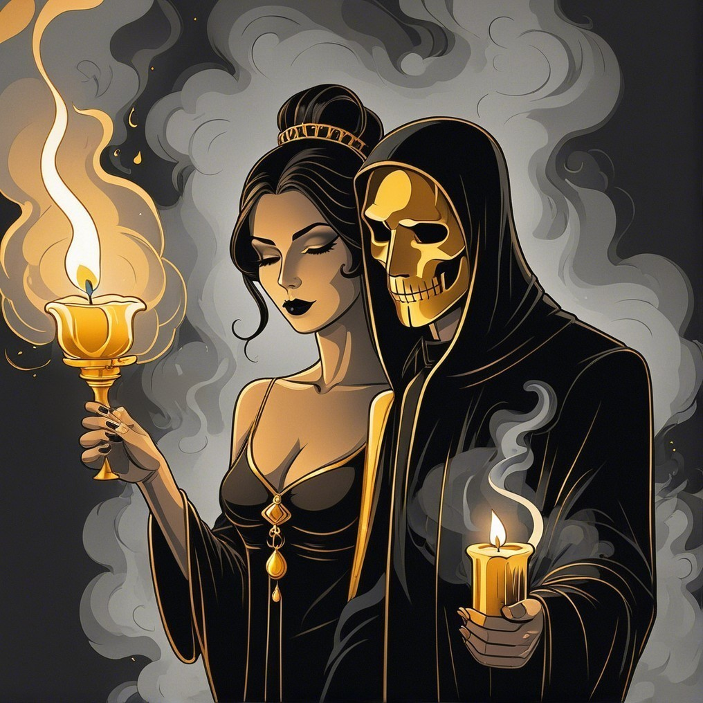 Mysterious Scene of Death and Elegance in Darkness