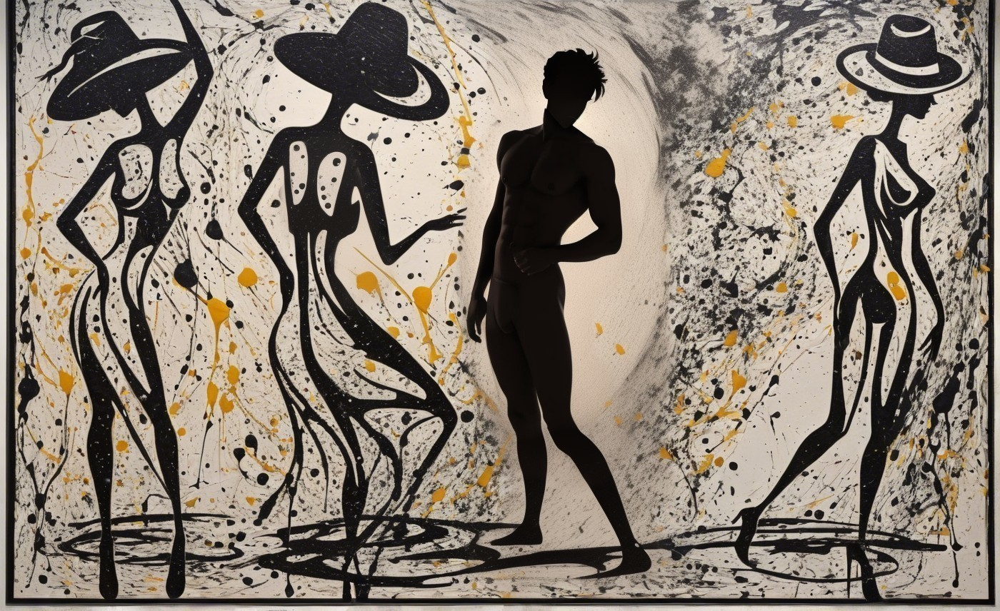 Silhouette Against Vibrant Abstract Figures Background
