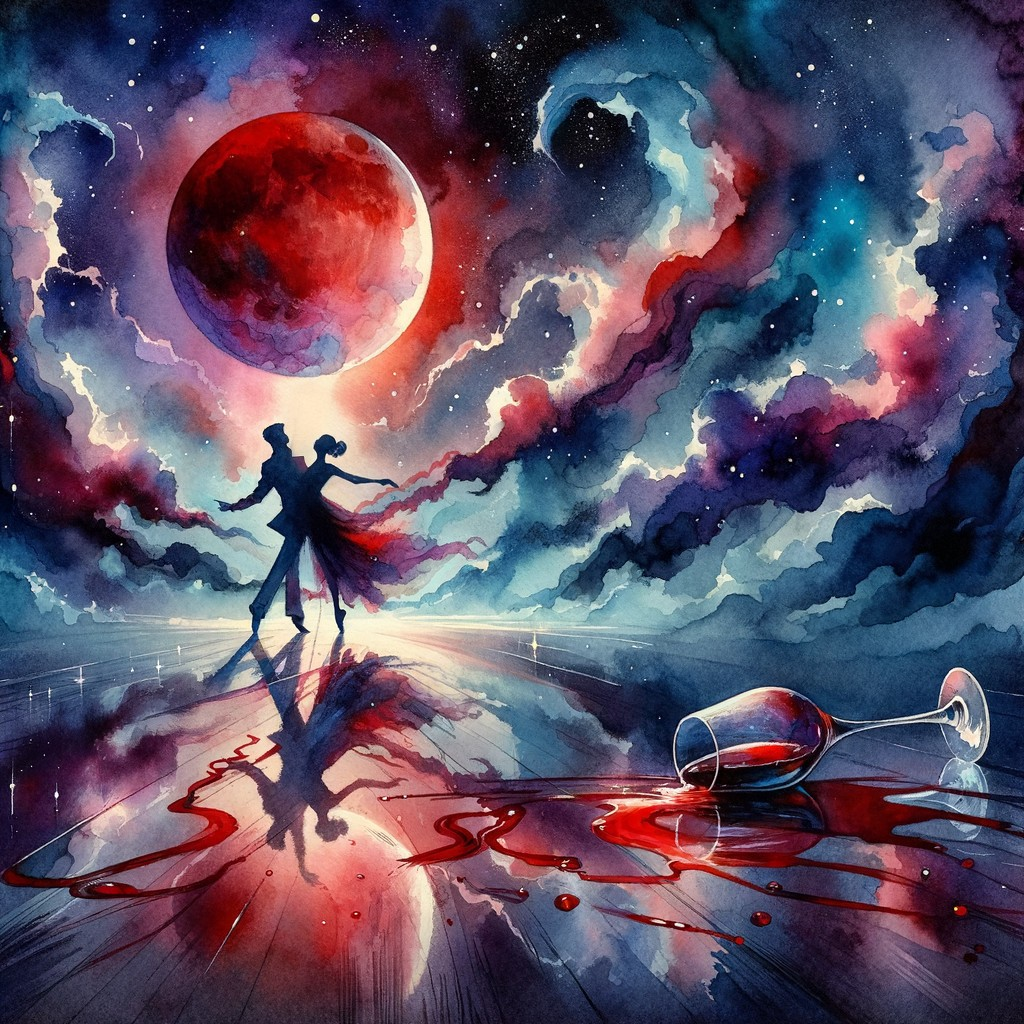 Silhouetted Dancers Under a Colorful Night Sky