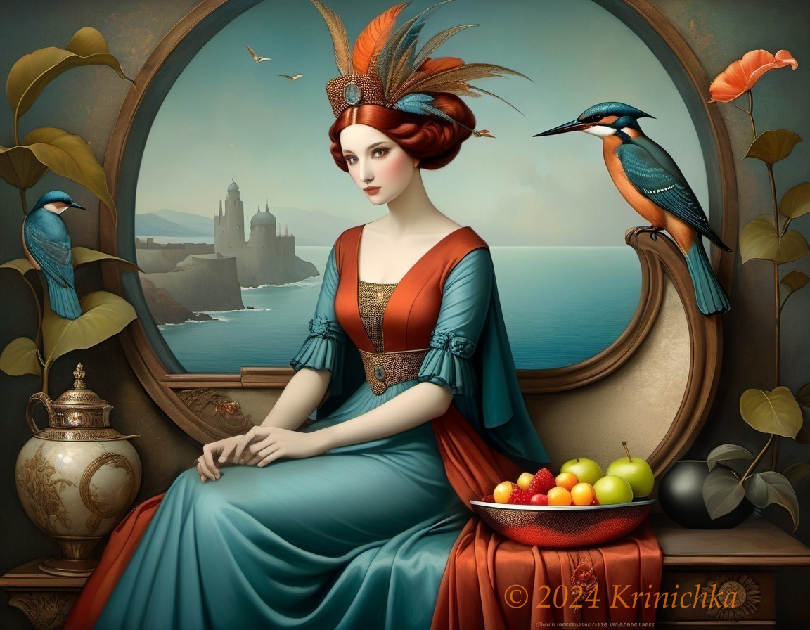 Serene Woman in Turquoise Gown by a Window