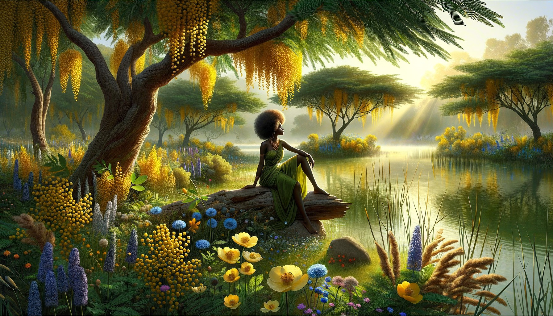 Serene Landscape with Woman by Tranquil River