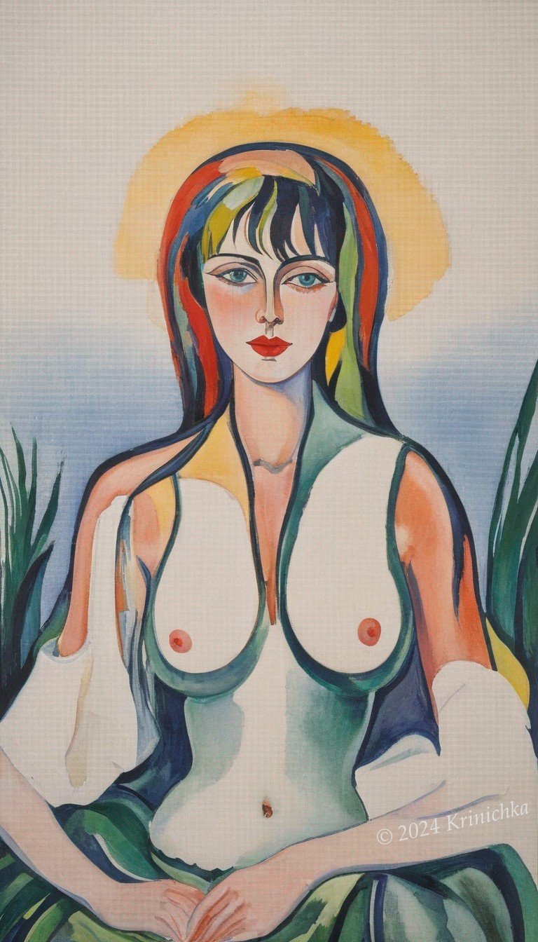 Colorful Portrait of a Woman with Yellow Halo Hat