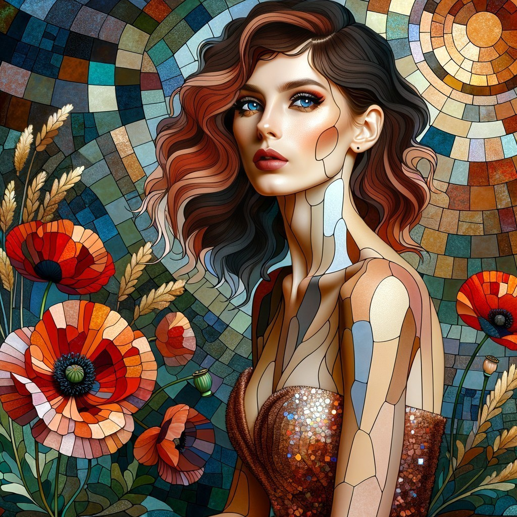 Mosaic Beauty: Woman with Flowing Hair