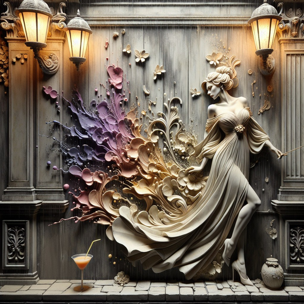 Wall Sculpture of Woman in Flowing Dress with Colorful Details