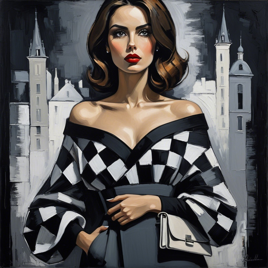 Portrait of a Confident Woman in Checkerboard Top