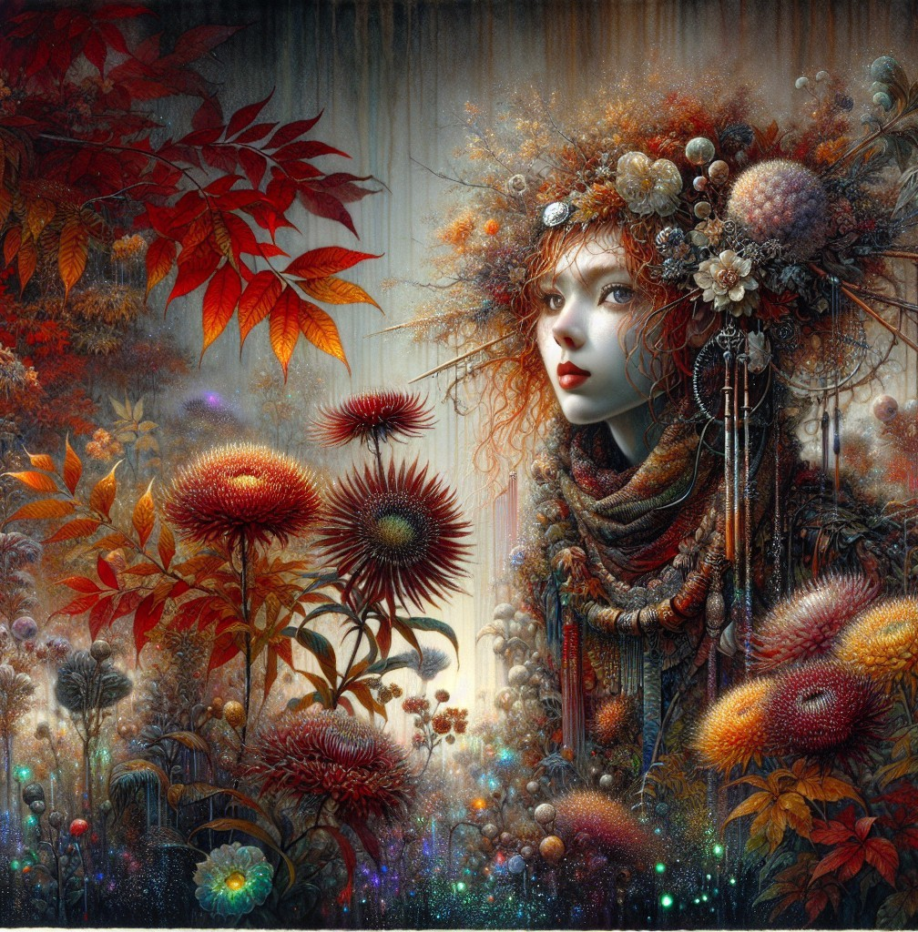 Surreal Portrait of Woman with Vibrant Flora Elements