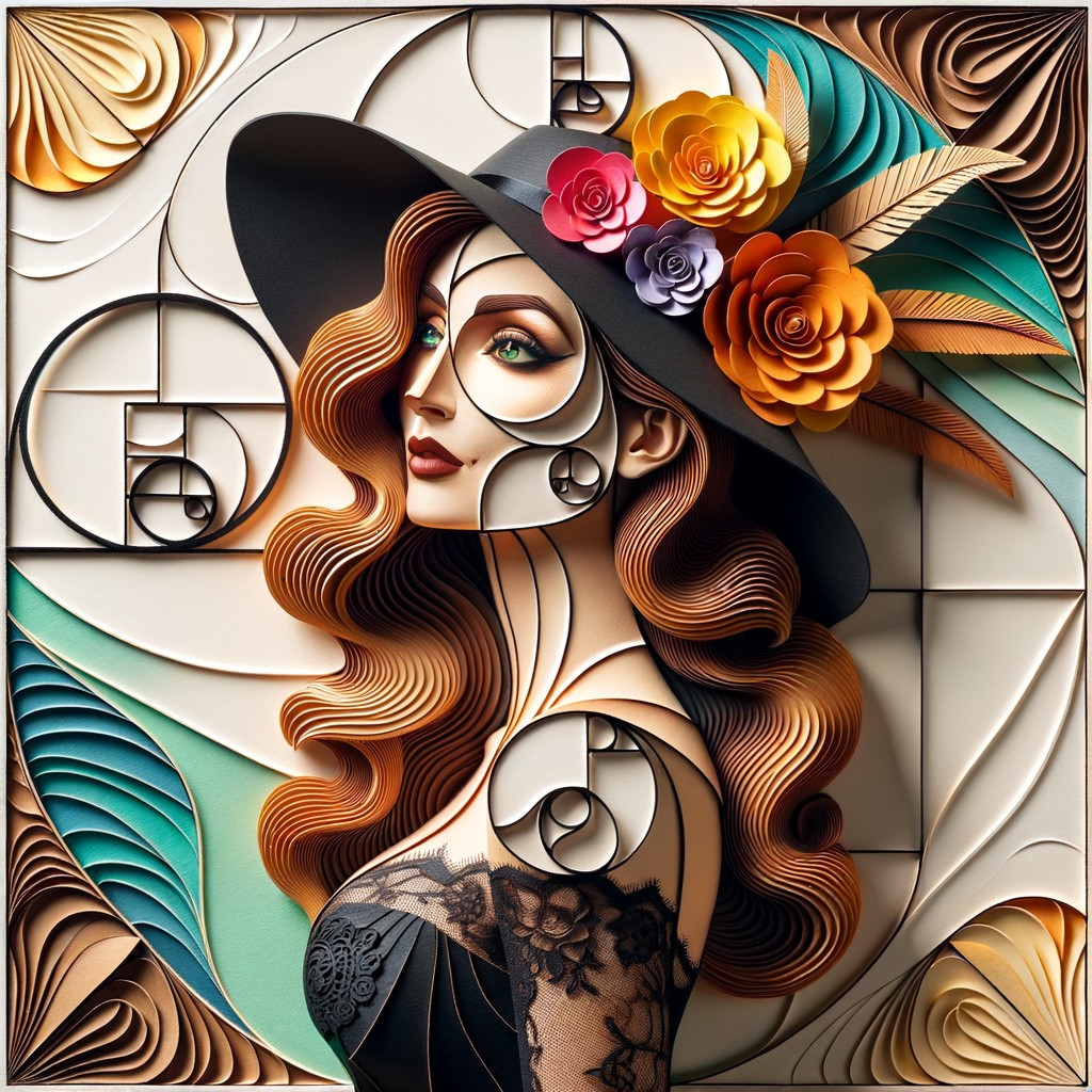 Stylized Female Figure with Floral Hat and Elegant Design