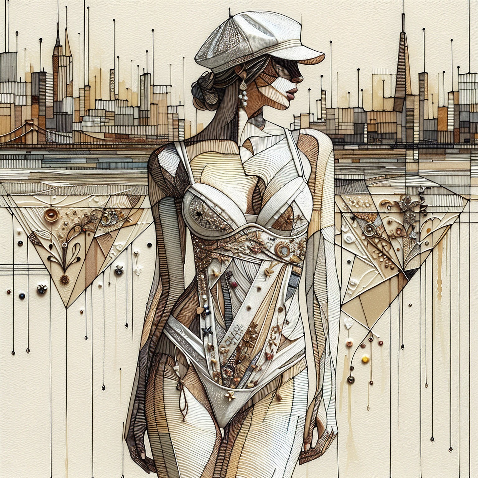 Stylish Woman in Chic White Outfit with City Skyline