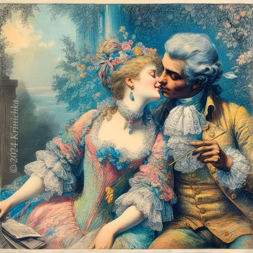 Romantic 18th-Century Couple in Elegant Attire