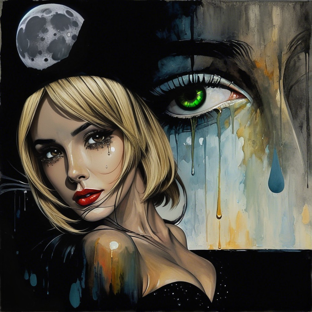 Expressive Woman with Bold Features and Surreal Elements