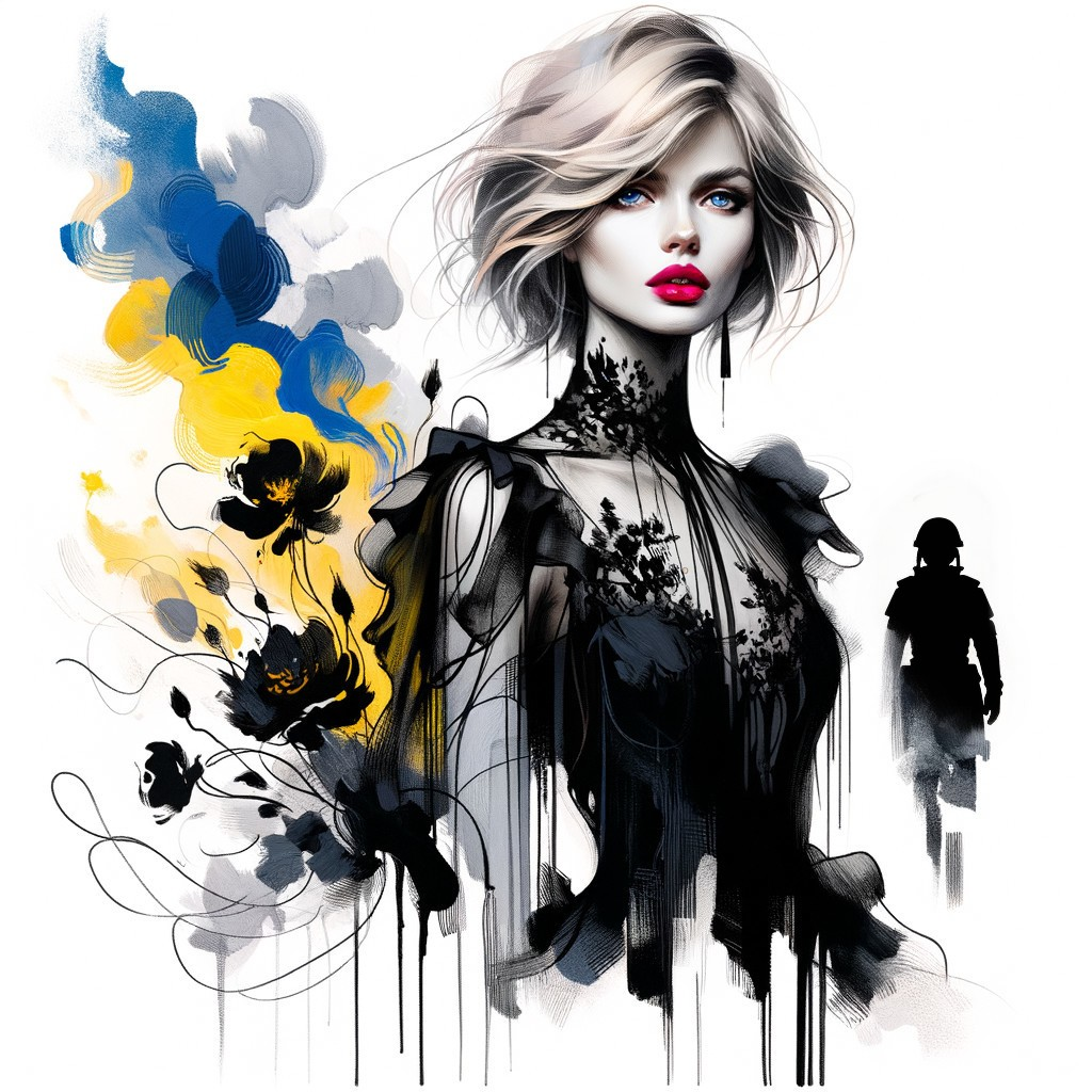 Portrait of a woman in black dress with bold colors