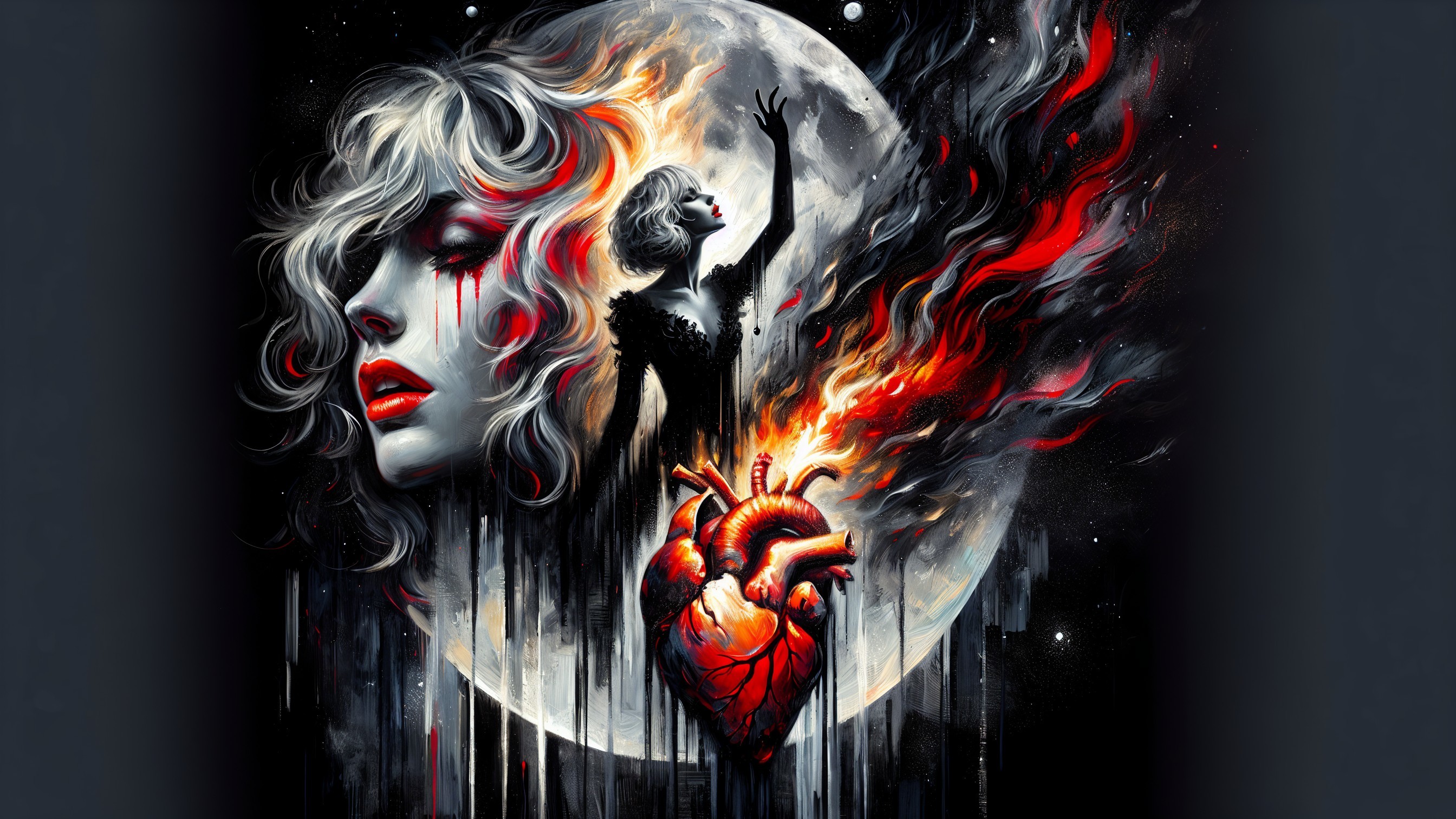 Artistic depiction of a woman's face and heart symbolism